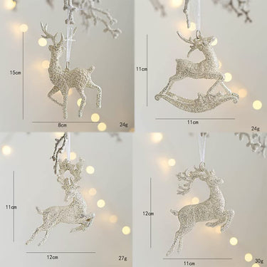 Christmas Tree Elk Hanging Ornament Decorations, 1/4/8 Pcs Glitter Powder Plastic Crystal Elk Reindeer Figurine for Indoor Outdoor Christmas Tree Decor